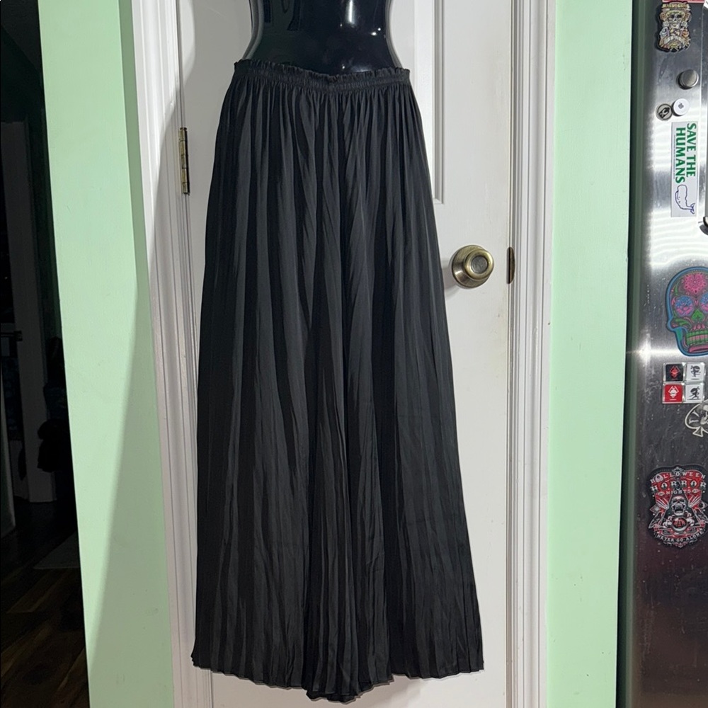 Kobi Halperin Black Pleated Super Wide Leg Designer Trousers Pants Size Large